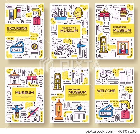 Thin line different sculptures brochure card set. 40805136