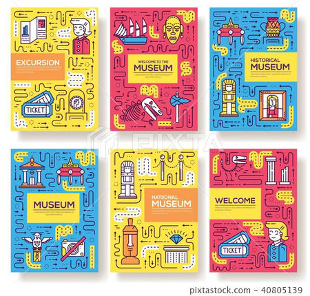 Thin line different sculptures brochure card set. 40805139