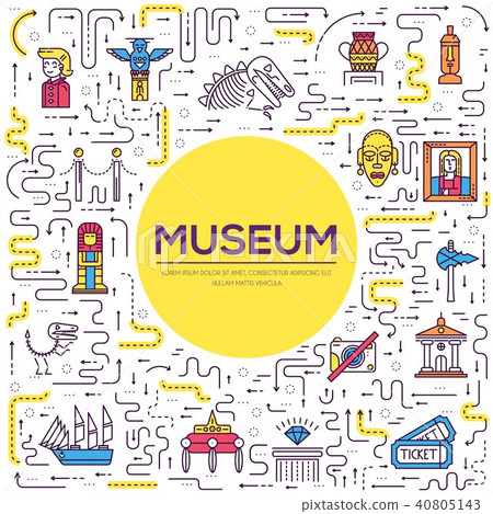 Thin line woman standing near different sculptures 40805143