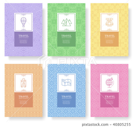 Set of linear travel style concept. Journey elemen Set of linear travel style concept. Journey elemen 40805255