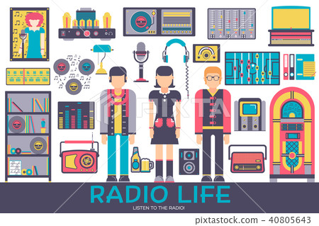 Radio life day collection icon set. Old school tv Radio life day collection icon set. Old school tv 40805643
