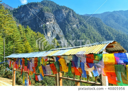 Colorful Buddhist prayer flags at Taktshang Goemba 40805956