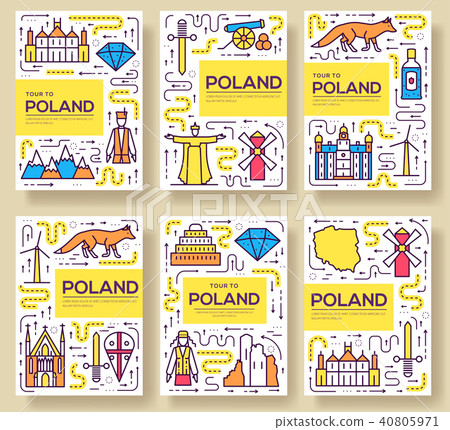 Poland vector brochure cards thin line set.  40805971