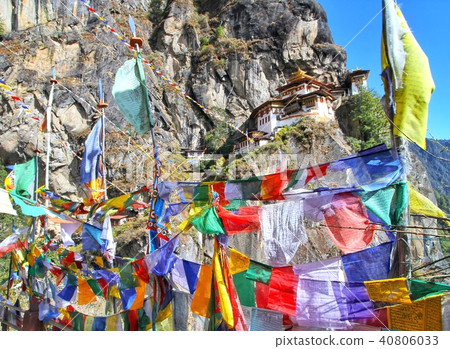 Colorful Buddhist prayer flags at Taktshang Goemba 40806033