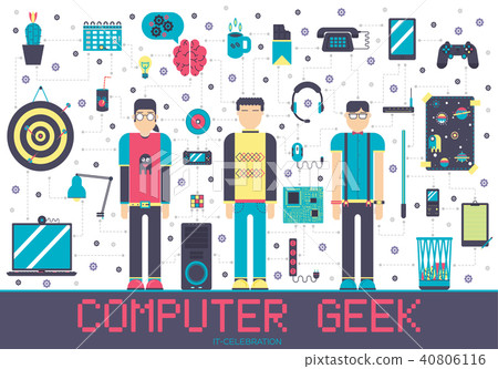 Vector it geeks people icons illustrations set. Vector it geeks people icons illustrations set. 40806116
