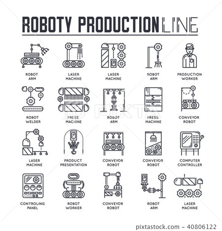 People Working On Robots Assembly Line Vector Stock Illustration