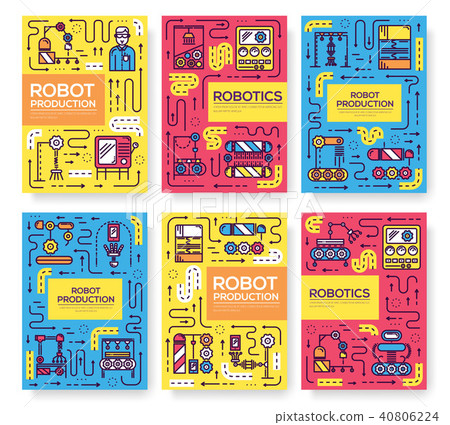People working on robots assembly thin line set 40806224