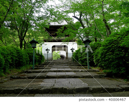 新鮮的綠色鐘樓門的Negori寺廟 40806467