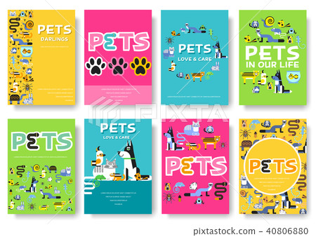 Animal vector brochure cards set. Home pets 40806880