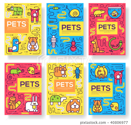 Animal vector brochure cards thin line set. Animal vector brochure cards thin line set. 40806977