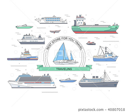 Set of flat yacht with blue sea background concept Set of flat yacht with blue sea background concept 40807018