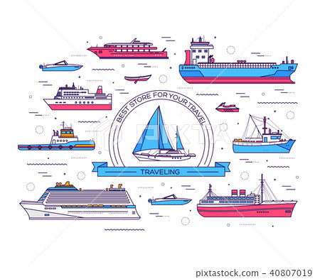 Set of thin line ship vector illustration.  40807019