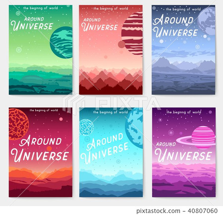 Thin line set of colorful covers with planets Thin line set of colorful covers with planets 40807060