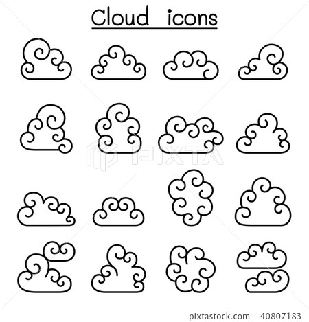 Curl Cloud icon set in thin line style 40807183