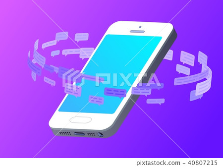 Smartphone with the circle of text messages and speech bubbles floating around. Social media living 40807215