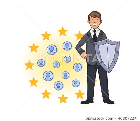 GDPR compliance. Personal data security. Shielded man protecting personal accounts in front of GDPR compliance. Personal data security. Shielded man protecting personal accounts in front of 40807224
