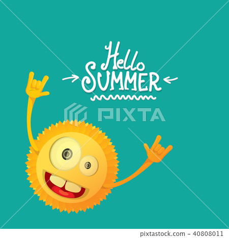 hello summer funky rock n roll vector label isolated on azure. summer party background with funky 40808011