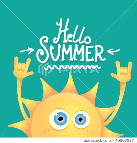 hello summer funky rock n roll vector label isolated on azure. summer party background with funky hello summer funky rock n roll vector label isolated on azure. summer party background with funky 40808037