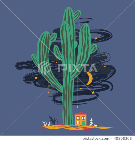 Cute cartoon illustration with high saguaro 40808308