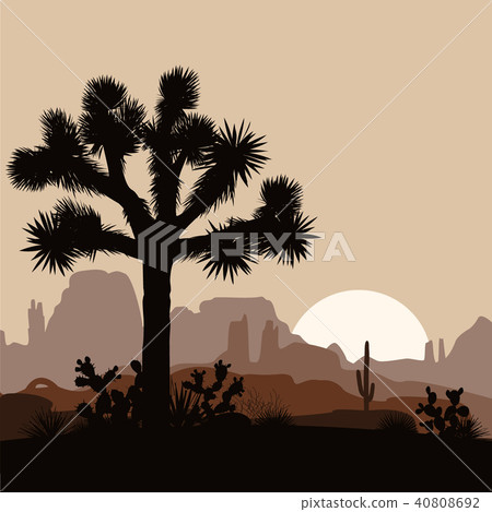 Morning landscape with Joshua tree vector Morning landscape with Joshua tree vector 40808692