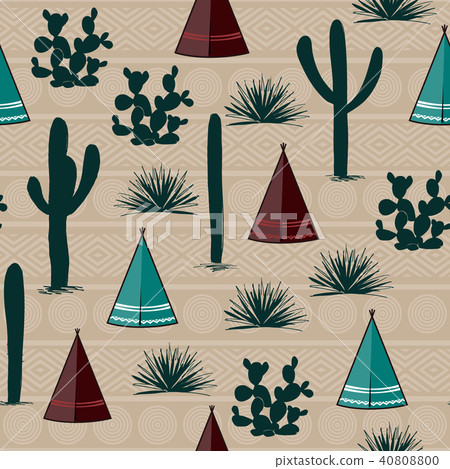Seamless pattern with indian tents and cacti Seamless pattern with indian tents and cacti 40808800