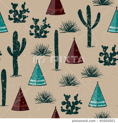 Seamless pattern with indian tents and cacti Seamless pattern with indian tents and cacti 40808801