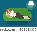 Woman lying on couch in dark room 40808805