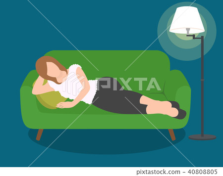 Woman lying on couch in dark room Woman lying on couch in dark room 40808805