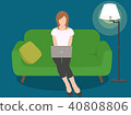 Woman working PC on sofa in dark room 40808806