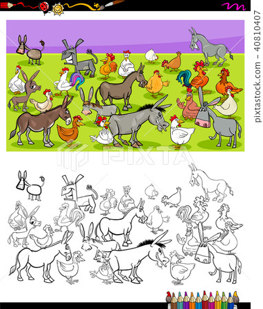 donkeys and chickens characters color book 40810407