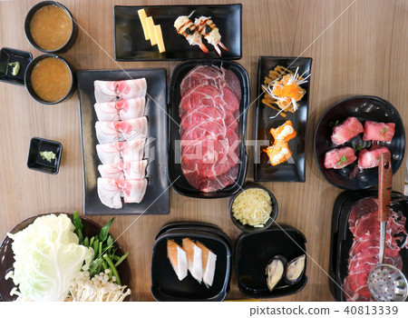 raw beef and raw pork and sushi 40813339