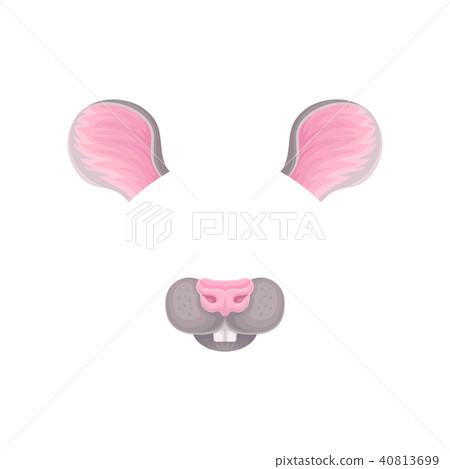 Ears, nose and teeth of little mouse. Mask for carnival. Animal face for video or photo filters Ears, nose and teeth of little mouse. Mask for carnival. Animal face for video or photo filters 40813699