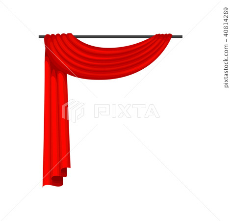 Red curtains on metal cornice. Decoration element for window, opera house or theater stage. Flat Red curtains on metal cornice. Decoration element for window, opera house or theater stage. Flat 40814289