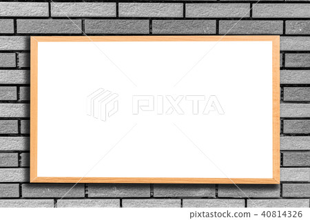 Mock up blank wooden picture frame on brick wall Mock up blank wooden picture frame on brick wall 40814326