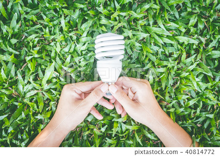 Light bulb in hand with energy saving eco lamp 40814772