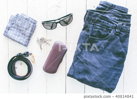 Men's casual outfits on wooden background Men's casual outfits on wooden background 40814841