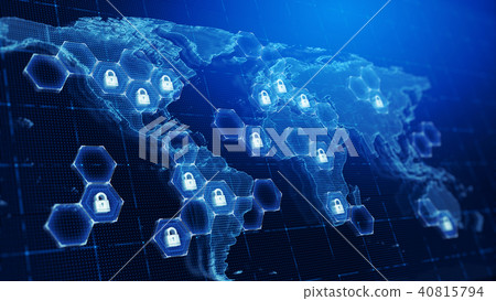 Techology world map and padlocks icons Techology world map and padlocks icons 40815794