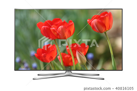 Smart tv with red tulips on screen 40816105