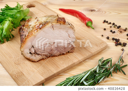 baked pork with salad and spices baked pork with salad and spices 40816428