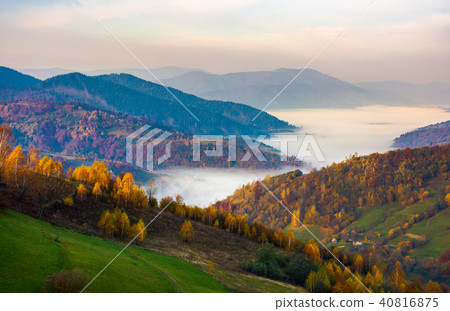 beautiful autumn dawn in mountainous rural area beautiful autumn dawn in mountainous rural area 40816875