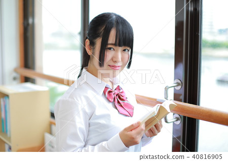 Girls High School Students Window Reading Girls High School Students Window Reading 40816905