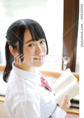 Girls High School Students Window Reading Girls High School Students Window Reading 40816906