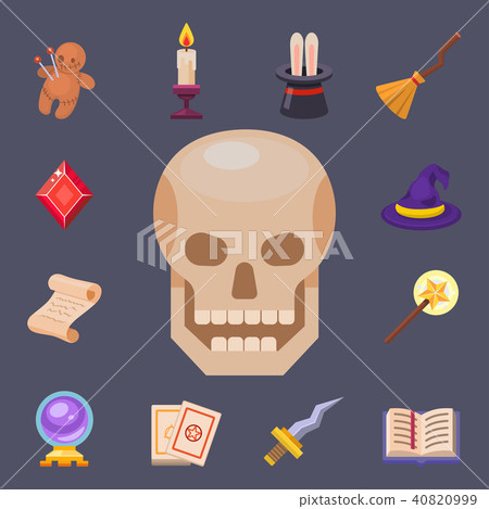 Magic tools magician fantasy carnival magical mystery cartoon miracle decoration vector illustration 40820999