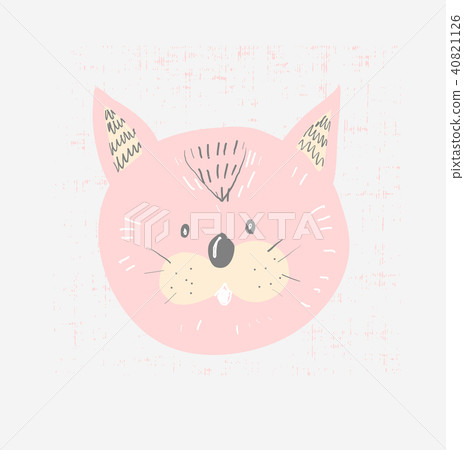 Hand drawn vector illustration of a cute funny cat face, with lettering quote Meow. Isolated objects Hand drawn vector illustration of a cute funny cat face, with lettering quote Meow. Isolated objects 40821126
