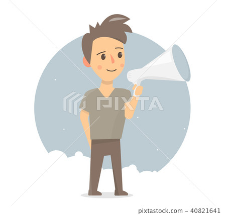 Boy with megaphone. Announcement or speech. Boy with megaphone. Announcement or speech. 40821641