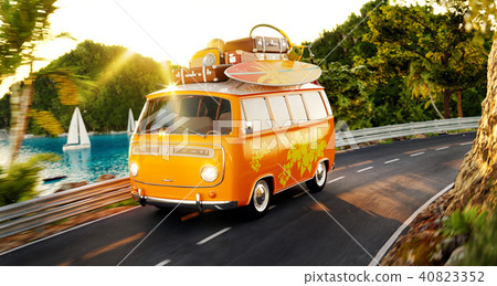 Cute little retro car with suitcases Cute little retro car with suitcases 40823352