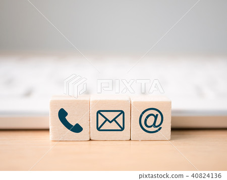 Wood block symbol telephone, mail, address, mobile 40824136