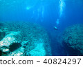 隨著藍色的大海和潛水員 40824297