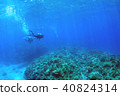 藍色的海洋，珊瑚和潛水員 40824314