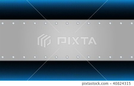 Geometric corrugated background of a blue hue with a rectangular frame and bolts. 40824315